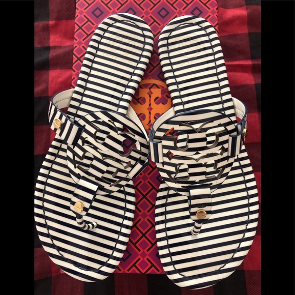 Tory Burch Miller Sandal Navy Stripe size 7 - Picture 2 of 6